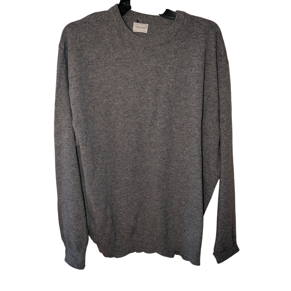United Colors of Benetton Mens Grey Pure Lambswool Crewneck Sweater XL